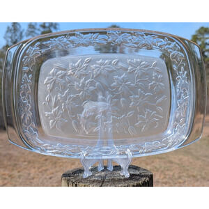 Princess House Fantasia Crystal Glass Baking Dish 13 1/2" Handles 531 Poinsettia